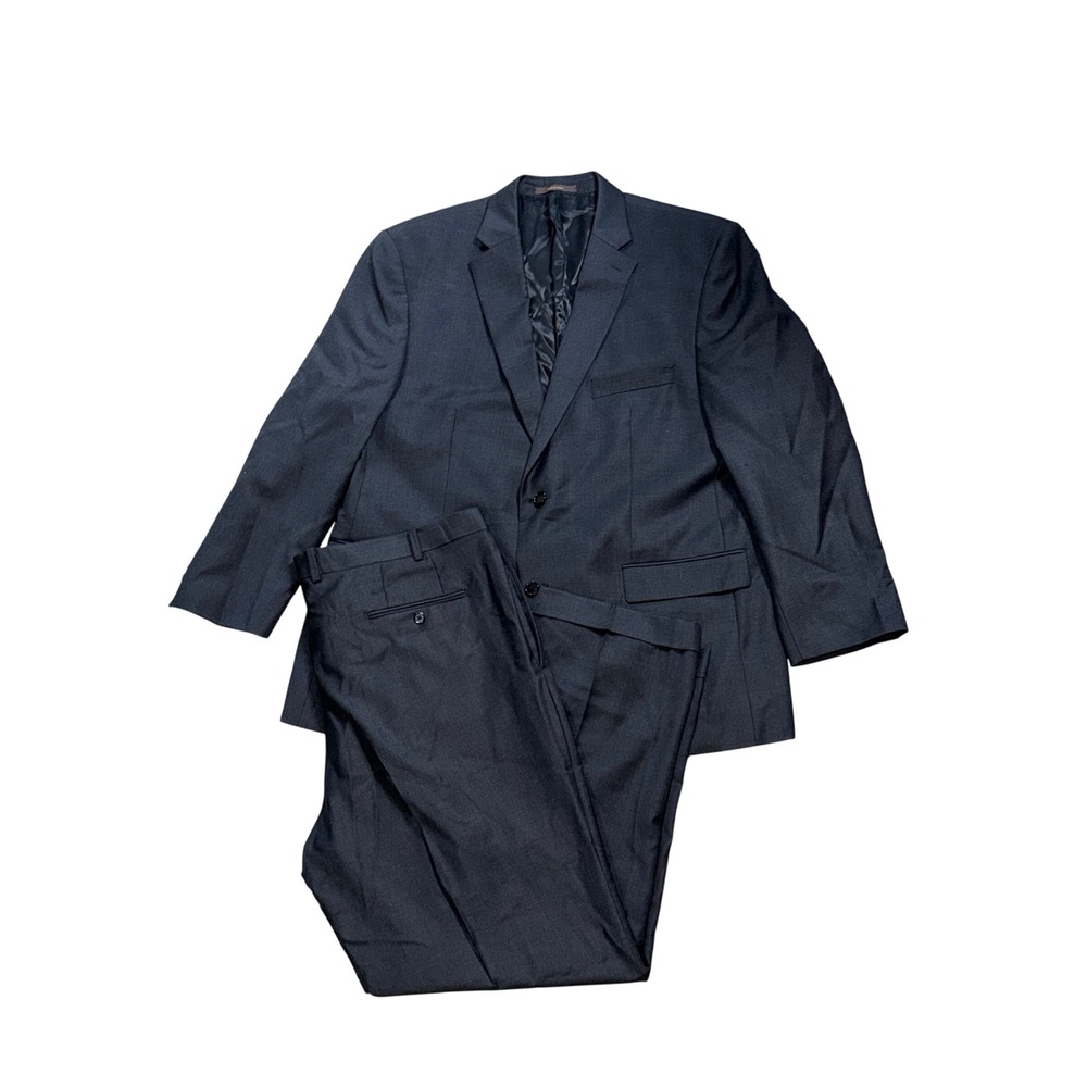 Tasso Elba Mens 48R Wool 2 Piece Suit Navy Blue Pleated Cuffed 2 Button Blazer